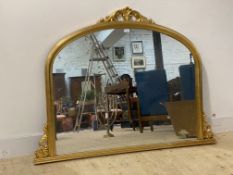 A Victorian style gilt framed over mantle mirror, late 20th century, W140cm, H105cm