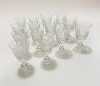 A set of six large crystal slice cut red wine glasses on knop stems, (h 15cm x 8cm) and a set of
