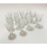 A set of six large crystal slice cut red wine glasses on knop stems, (h 15cm x 8cm) and a set of