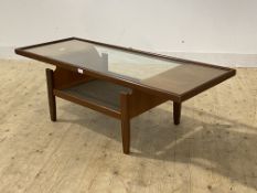 G-plan, A mid century teak coffee table, the inset plate glass top over an under tier and raised