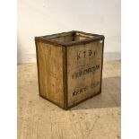 A metal bound Kenya tea crate H60cm, W50cm, D42cm