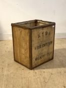 A metal bound Kenya tea crate H60cm, W50cm, D42cm