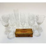 A set of five crystal moulded champagne flutes, (h 19cm x 4.4cm), a single champagne flute (h