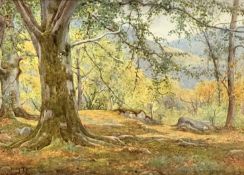 Robert W Bardill, Summer Forest Scene, watercolour, signed bottom left, gilt glazed frame, losses to