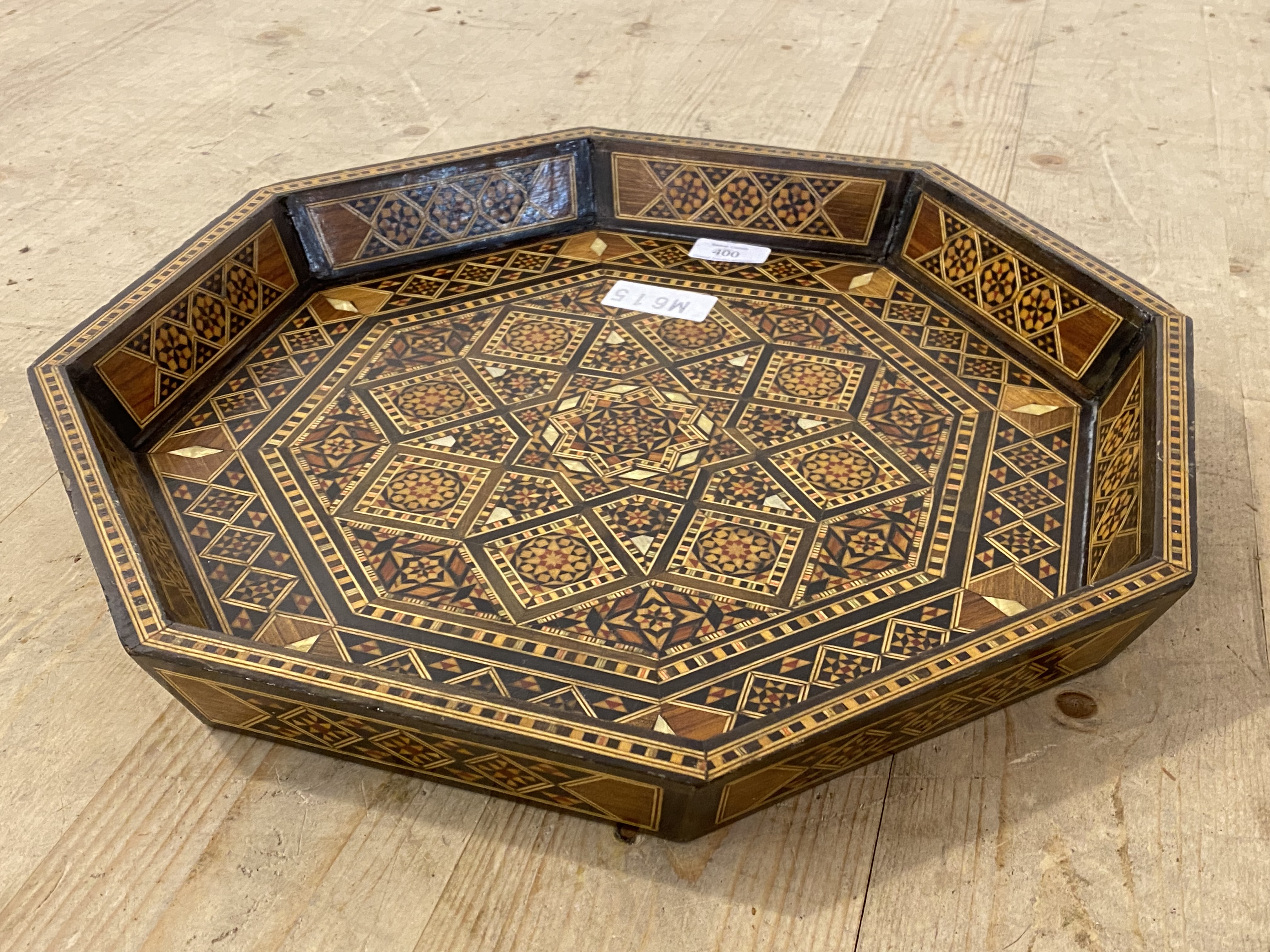 A Syrian style octagonal marquetry serving tray W43cm