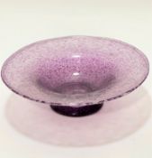 An Art Glass amethyst bubble fruit dish of tapered form and spreading foot, unmarked, (9cm x 30cm)