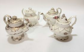 A group of four 19thc china teapots decorated with handpainted and gilded floral sprays and gilded