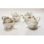 A group of four 19thc china teapots decorated with handpainted and gilded floral sprays and gilded