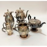 An Edwardian Epns four piece engraved tea and coffee service, with hot water jug, teapot and
