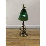 A reproduction brass light with green shade H49cm