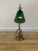 A reproduction brass light with green shade H49cm