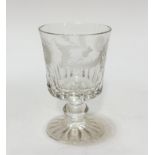 A crystal slice cut rummer of flared form with thistle and rose engraved design, on baluster knop