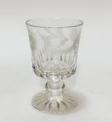 A crystal slice cut rummer of flared form with thistle and rose engraved design, on baluster knop