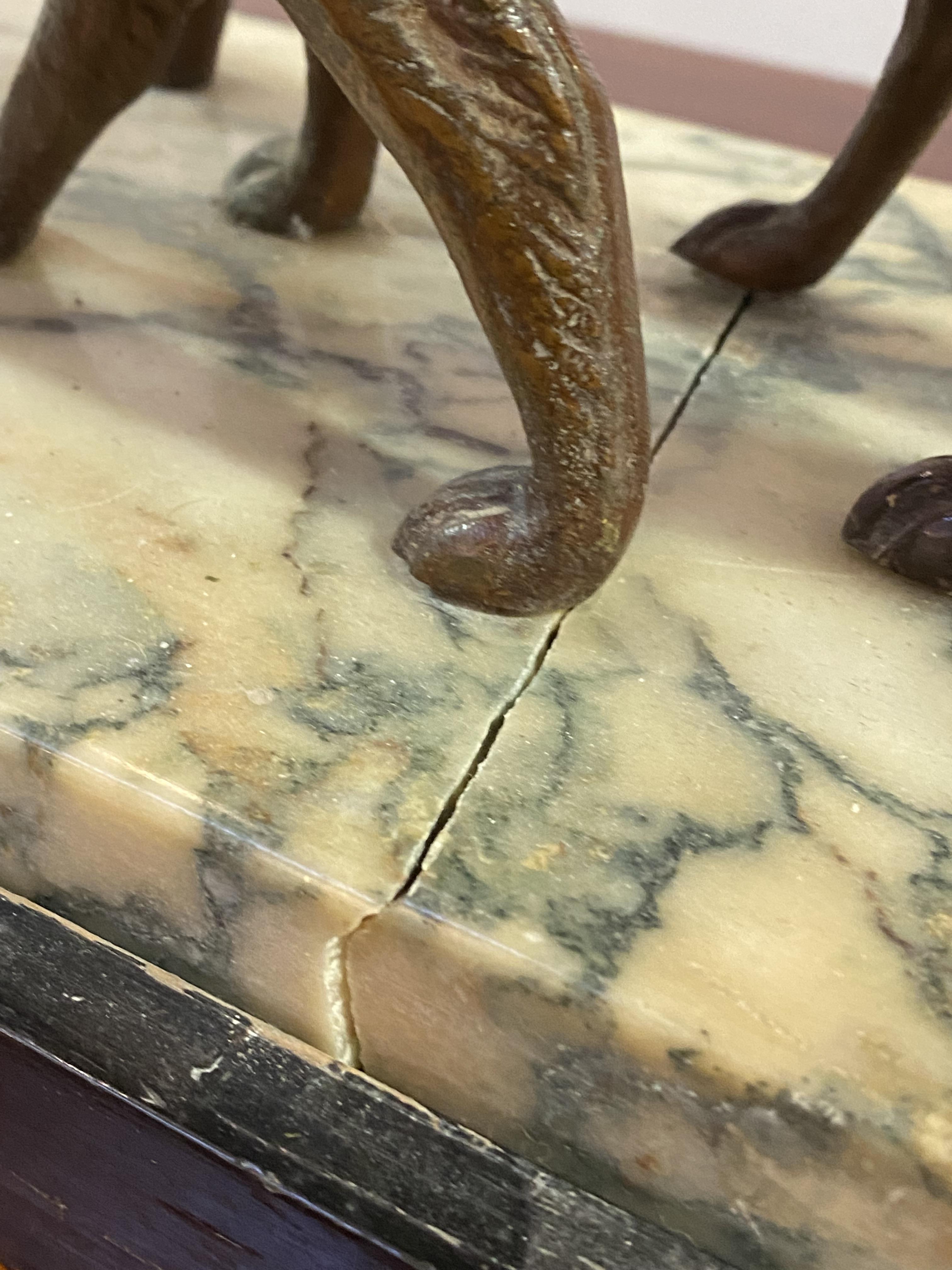 A French Art Deco period painted bronze sculpture of a lady walking two borzoi dogs, circa 1930's, - Image 2 of 3