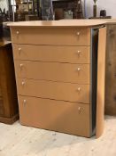Hulsta, A contemporary light beech veneered chest of oval outline, fitted with five drawers H110cm