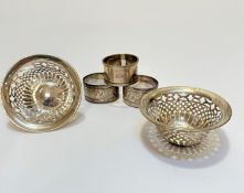 A pair of Birmingham silver tapered pierced bon bon dishes (3.5cm x 8cm) (56.86g), a Birmingham