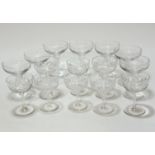 A set of seven Edwardian style crystal champagne glasses with spiral twist stems, (h 13cm x 10cm), a