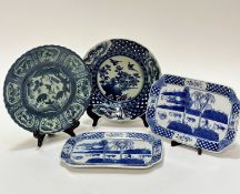 A group of modern Chinese porcelain including two rectangular serving dishes decorated with scene of