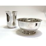 A Silver plated footed fruit bowl (D26cm) together with a silver plated vase with flared rim (