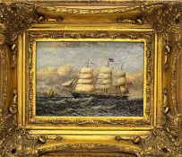 Continental School, Reproduction of 19thc Three Masted British and Dutch Sailing Vessel, oil on