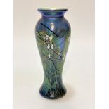 R P Golding, Ochre, Studio Art Case baluster overlaid glass vase with stylised flowers and leaves,