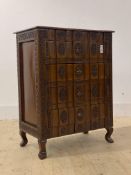 A Chinese style carved hardwood four drawer chest, H80cm, W62cm, D37cm