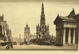 Charles Clark, Princes Street Edinburgh, etching, signed bottom right, ebonised glazed frame, (16.