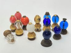 A collection of thirteen various blue glass, white glass, gilt, pink, ceramic and clear glass