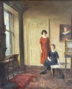 John Davies Kennedy (Scottish, active 1922 - 1955) A Portrait of Two Young Ladies in a Drawing Room,