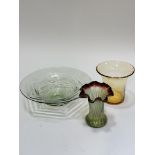 A 1920s /30's pale green glass fruit bowl with ribbed design, (9cm x 29.5cm) shows no signs of