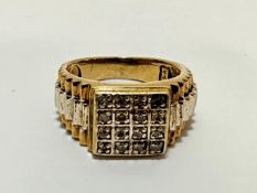 A silver gilt princess bracelet style cz mounted gent's ring (s/t), (7.41g)