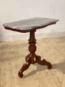 A carved wood tripod table with moulded marble top H66cm