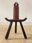 A Spanish brutalist chip carved pine tripod chair H80cm