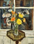 Watson, Still Life with Chrysanthemums, oil on board, signed bottom right and dateed '75, white