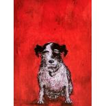 Jack Russell Terrier, print, indistinctly signed, mahogany glazed frame, (39cm x 29cm)