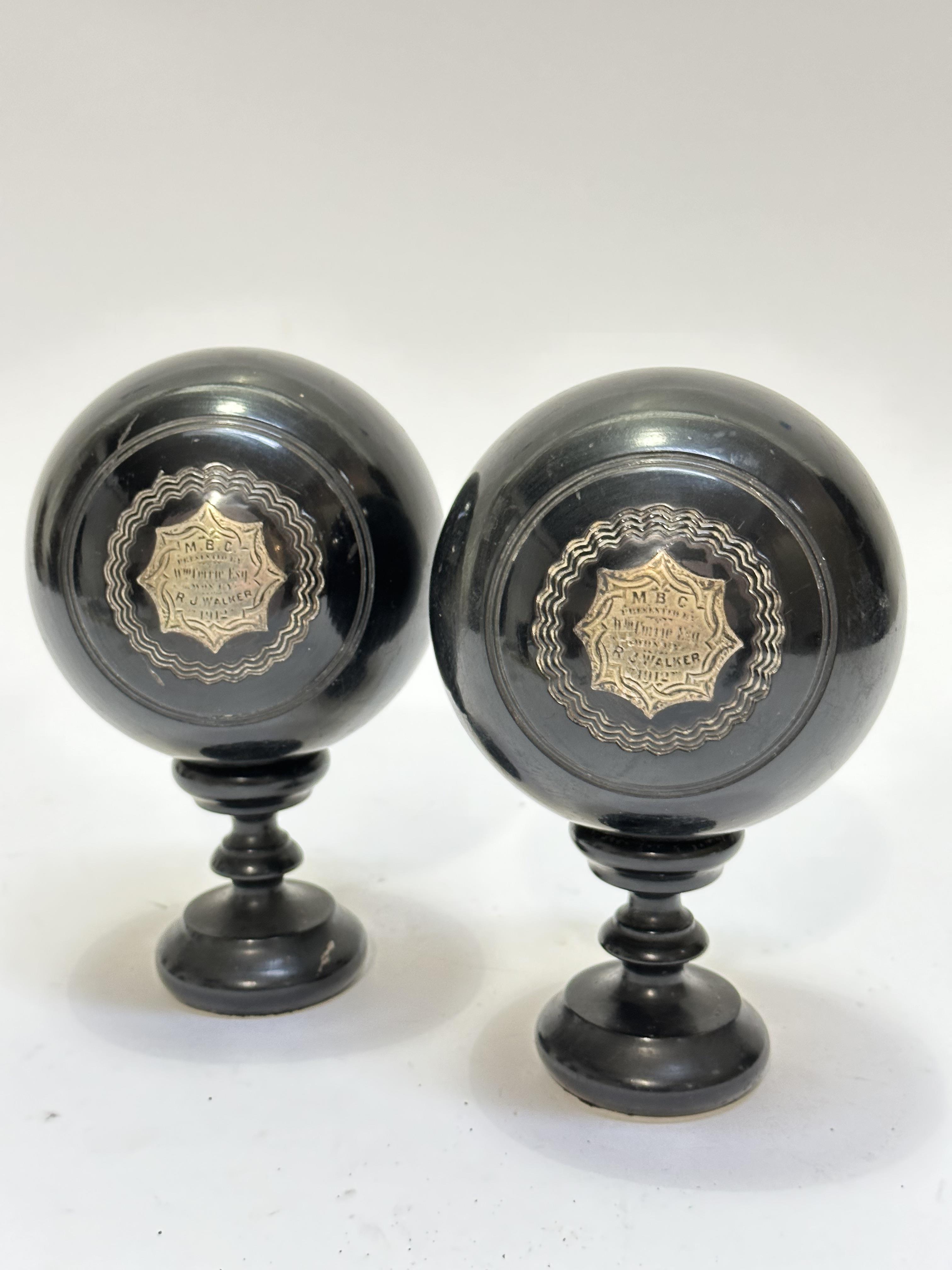 A pair of ebony silver mounted bowls by Mackay of Edinburgh, Scottish Bowling Association - Image 2 of 5