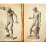 Late 19th early 20thc School, Discus Throwers, charcoal drawing studies after the antique, mounted