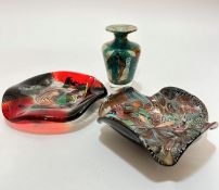 A Murano cased glass ash tray with iron pyrites, silver oxide and mixed glass, of square form with