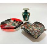 A Murano cased glass ash tray with iron pyrites, silver oxide and mixed glass, of square form with