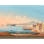 Italian 19thc School, Napolie Dal Carmine, Harbour with Figures and Boats, watercolour on paper,