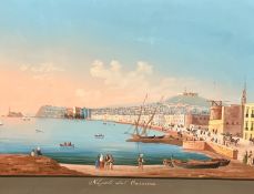 Italian 19thc School, Napolie Dal Carmine, Harbour with Figures and Boats, watercolour on paper,