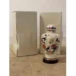 A boxed pair of Masons ceramic table lamps (unwired) formed as lidded vases, H38cm