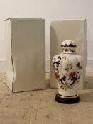 A boxed pair of Masons ceramic table lamps (unwired) formed as lidded vases, H38cm