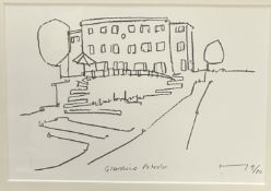Giridino Petrdo, View of a Villa, print, signed bottom right, 9/80, glazed black frame, (14cm x