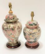 A Japanese craquelure baluster vase and cover table lamp decorated with exotic Chinese pheasant
