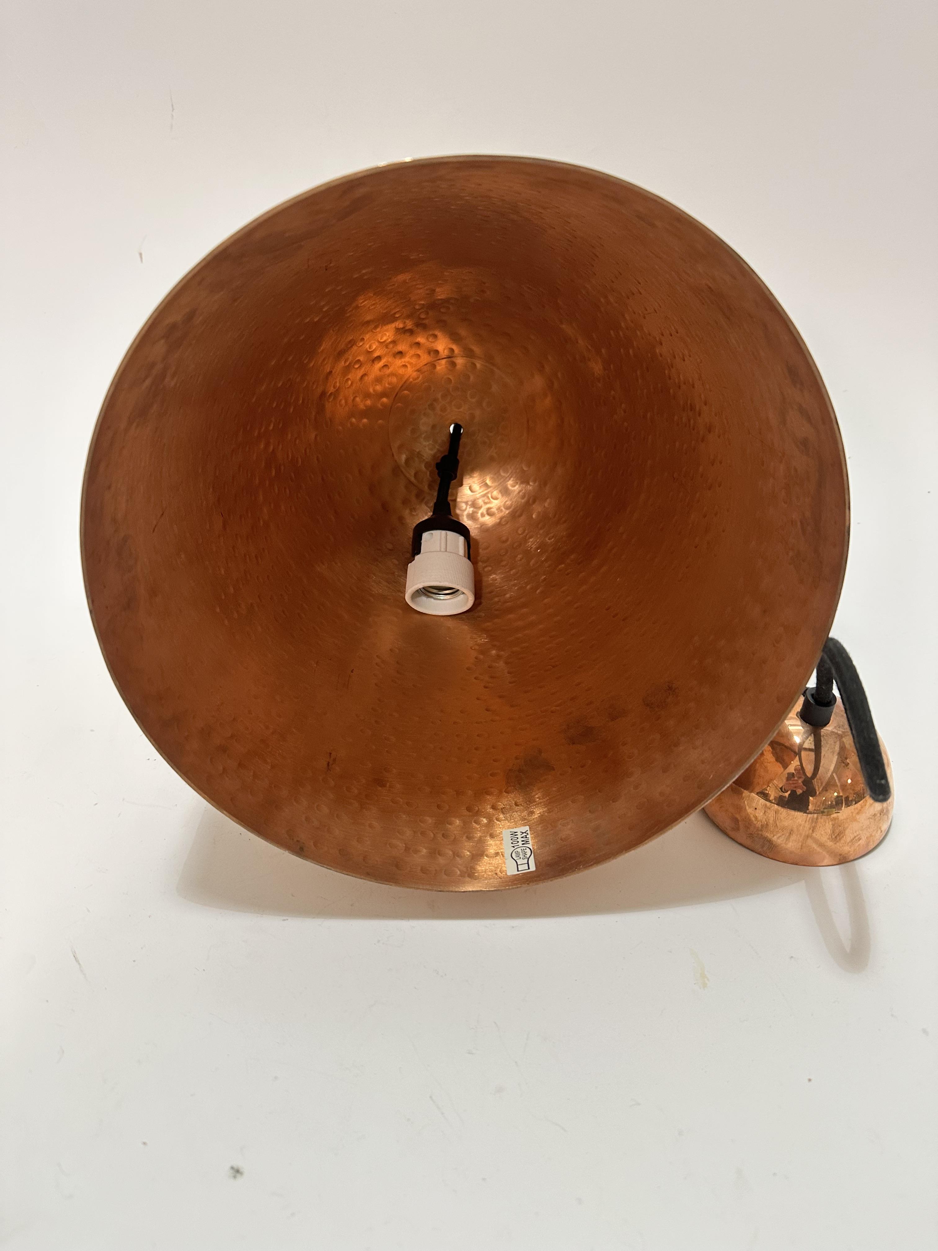 A modern hammered copper tapered dome shaped light fitting complete with cable and fixing, (33cm x - Image 2 of 2