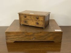 A late 19th/ Early 20th century oak apprentice table chest, fitted with two short and one long