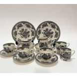 A Burleigh Ware Artistic Pheasant pattern black and white transfer printed fifteen piece set