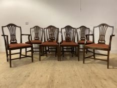 A set of eight (6+2) Georgian style mahogany dining chairs with splat back over drop in