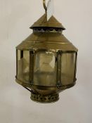 A 19th century brass ships lantern of conical form, with celluloid panels H48cm